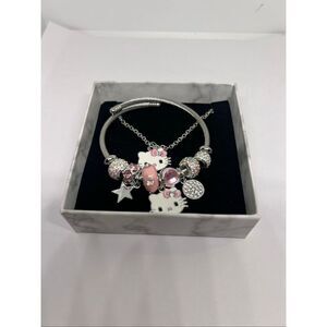 🌸 Sanrio Hello Kitty Charm Bracelet & Necklace Set – Pink, Cute, & Gift-Ready!